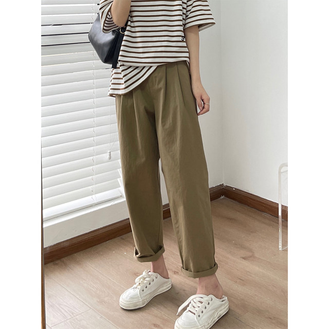 Large size casual pants for women in autumn new style fat girl mm loose and slimming wide-leg work style carrot pants suitable for pear-shaped body