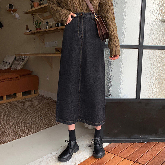 Skirt for women with thick hips and thighs, plus-size denim a-line skirt for fat girls, mid-length pear-shaped skirt