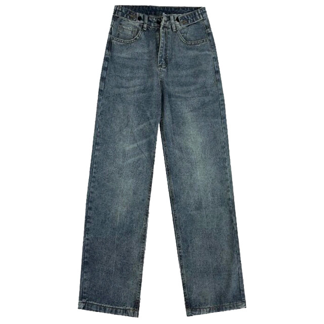 Large size straight jeans for women in autumn and winter for fat girls mm high waist loose slimming wide leg pants suitable for thick hips and thighs