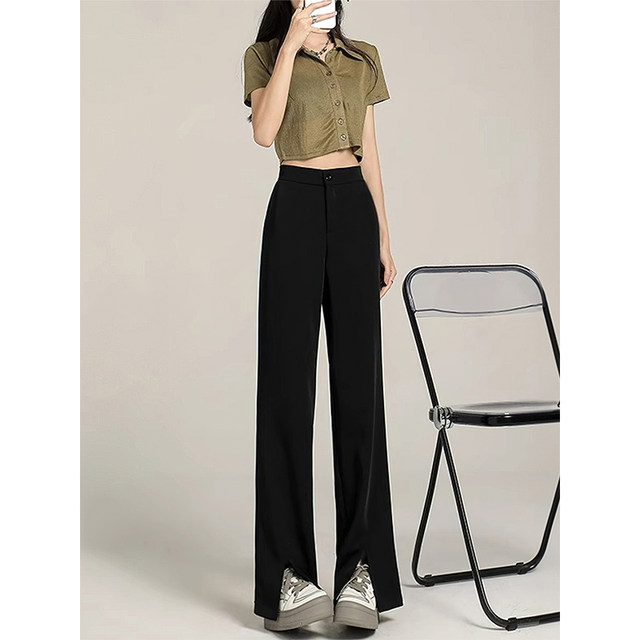 Slit suit pants for women 2025 autumn and winter new style fat sister mm high waist loose slimming drape wide leg casual trousers