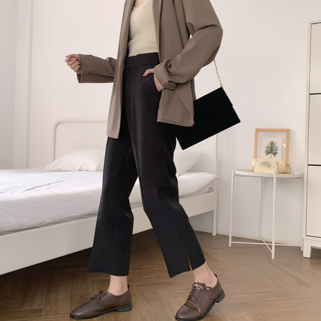 Loose falling cigarette pants for women 2025 autumn and winter new large size fat girl mm black nine-point pants straight suit pants