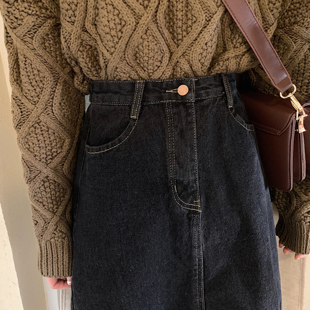 Skirt for women with thick hips and thighs, plus-size denim a-line skirt for fat girls, mid-length pear-shaped skirt