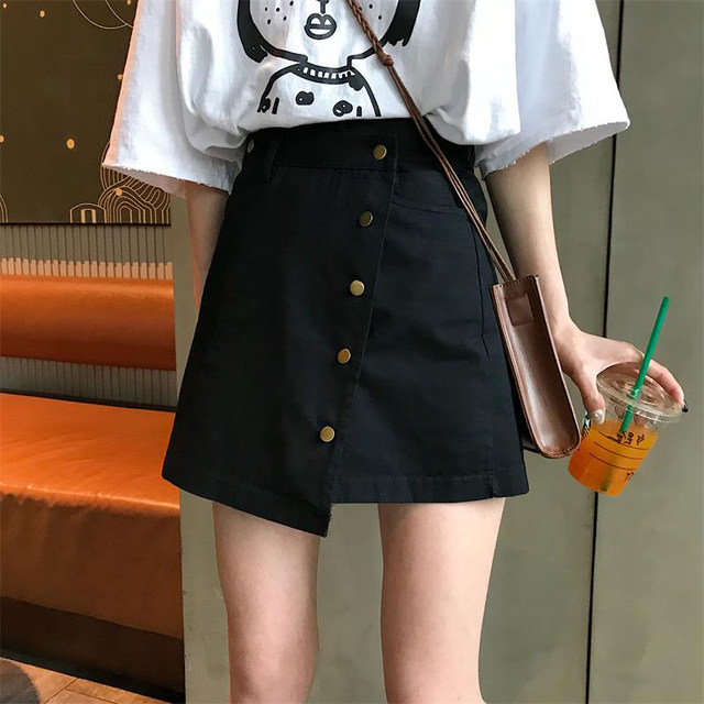 Large size women's black skirt A -line fat sister mm loose high waist thin skirt pear -shaped skirt