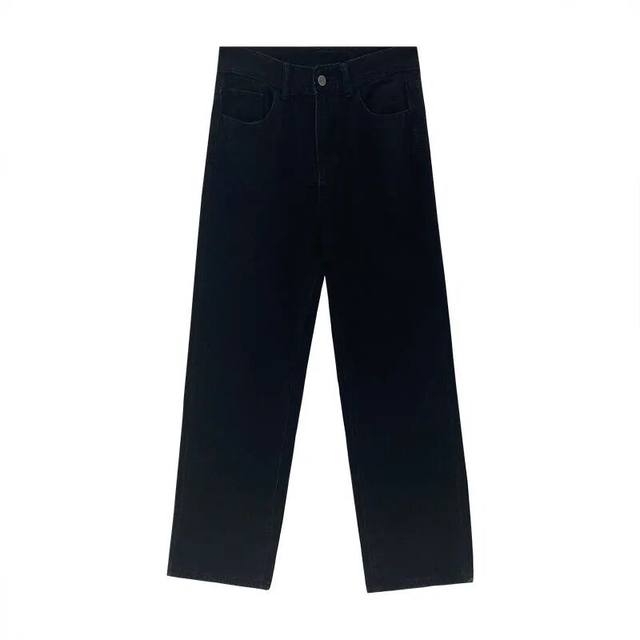 Black straight jeans female autumn and winter plus chubby sister mm pear -shaped figure high waist loose, thin leg trousers