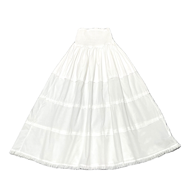 CCA homemade French retro pleated mesh lace spliced ​​waist skirt white vacation style long skirt
