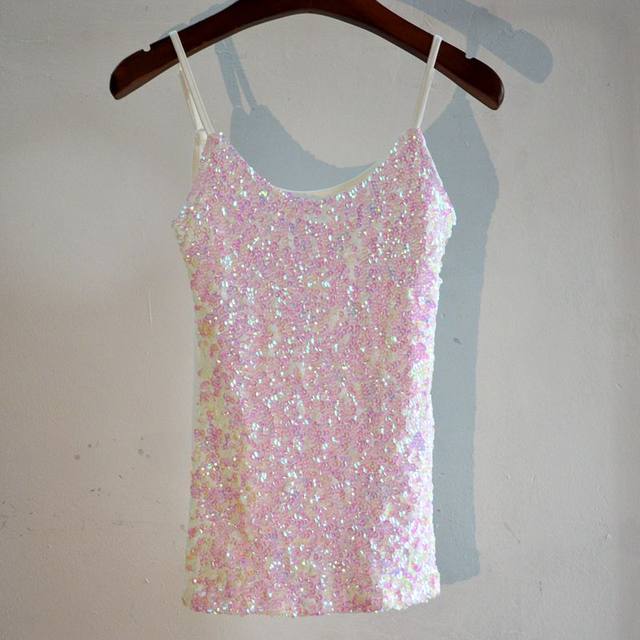 Women's new sequin inner straps sexy bottoming halter tops sleeveless modal slim vest women's tops