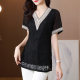 Lace chiffon shirt short sleeves for women mid-length summer 2025 new large size V-neck lace covers belly fat mm top