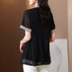 Lace chiffon shirt short sleeves for women mid-length summer 2025 new large size V-neck lace covers belly fat mm top