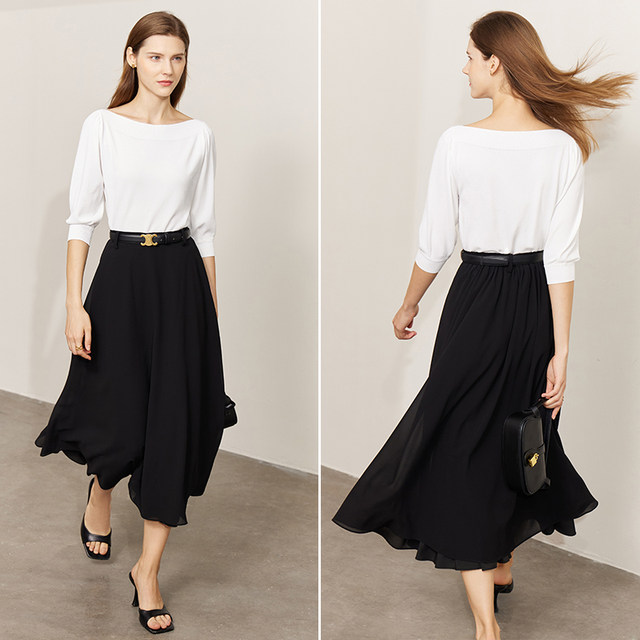 Amii flagship store a-line skirt women's long skirt to ankle half-body high-end temperament long black spring and autumn