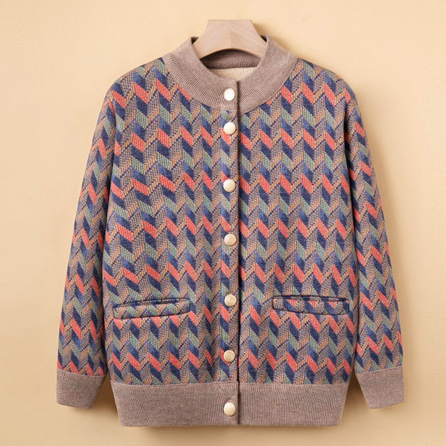 Grandma's winter velvet coat, middle-aged and elderly clothes, old lady's autumn and winter cardigan, 60 and 70-year-old mother's clothing