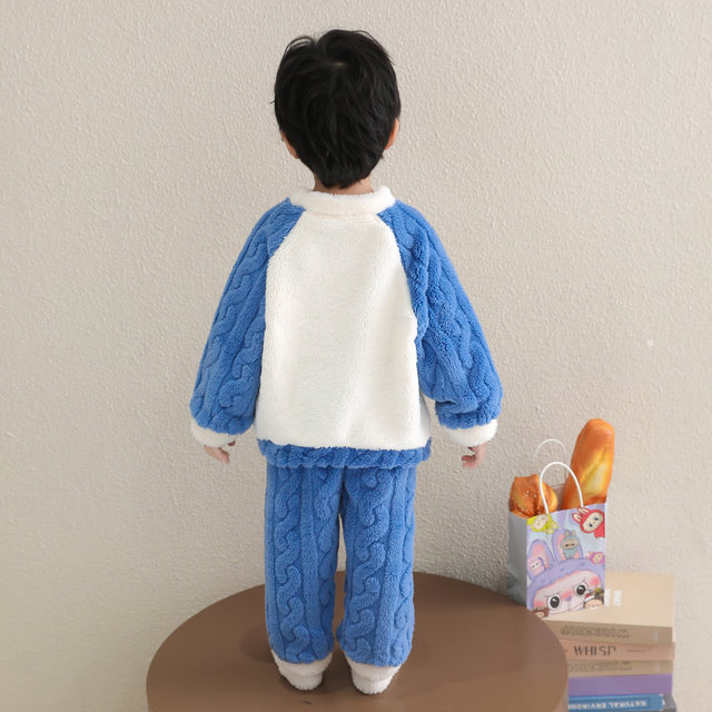 
Boys' Coral Velvet Pajamas Winter Boy's Labubu Home Clothes Warm Suit Children's Baby Thickened Pajamas Winter