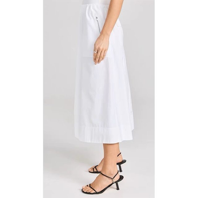 Foreign trade original Hepburn style side zipper pocket imported Ma cotton temperament elastic waist umbrella skirt skirt
