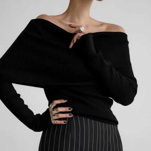 European and American style autumn and winter knitted base shirt sexy off-shoulder top Knitted off shoulder sweater