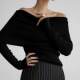 European and American style autumn and winter knitted base shirt sexy off-shoulder top Knitted off shoulder sweater