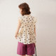 White Deer Speech Polka Dot Print Small Flying Sleeve Shirt Summer New Fashion Temperature Wrinkled Stand Collar Pullover Shirt Women