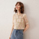 White Deer Yu Wood Earrings Round Collar Shirt Summer Temperature Printed Beaded Ruffle Puff Short Sleeve Women's Shirt