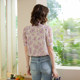 
White Deer Romantic Length Printed Shirt 2025 Summer French Ruffle Bead Chain Puff Short Sleeve Shirt for Women