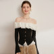 White Deer Amazing Wooden Ear, Shoulder Shirt 2025 Spring New Temperament Slim Slim Strang Long Sleeping Shirt Female
