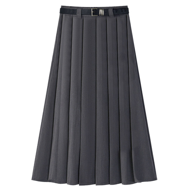 2024 new front and rear pleated suit skirt for women in autumn and winter retro high waist drooping slim pleated midi skirt

