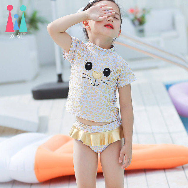 Children's swimsuit, sun protection split skirt, leopard print, 2-3-9 years old, 5-year-old bikini, Korean style baby girl swimsuit