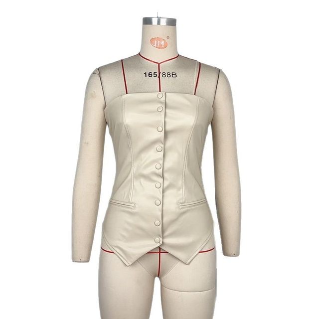 European and American style women's PU leather strap sexy backless one-length tight-fitting ladies' small breast wrap vest
