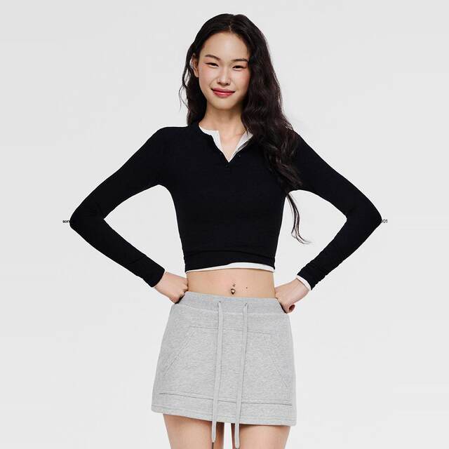 asomesome American Henry Neck Hot Girl Slim Knit Long Sleeve T-shirt Women's V-neck Underwear Top Base Shirt