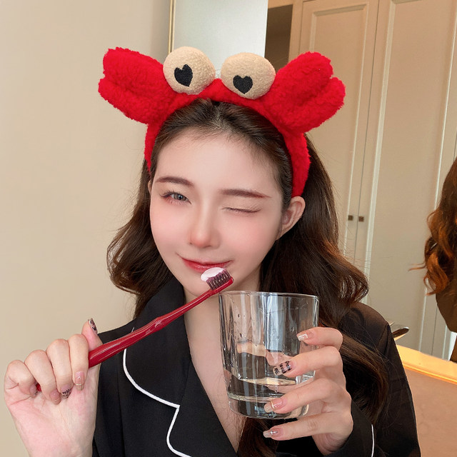 Cute face wash hairband women's 2025 new cartoon headdress tie hair band headband plush hair bundle hair card cave