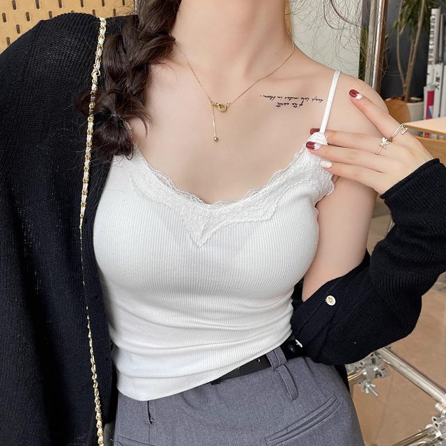 La Chapelle beautiful back lace small suspender vest for women in summer, outside, inside, chest pad integrated base V-neck top
