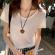 
La Chapelle green V-neck loose short-sleeved T-shirt for women 2025 summer new unique super good-looking base top