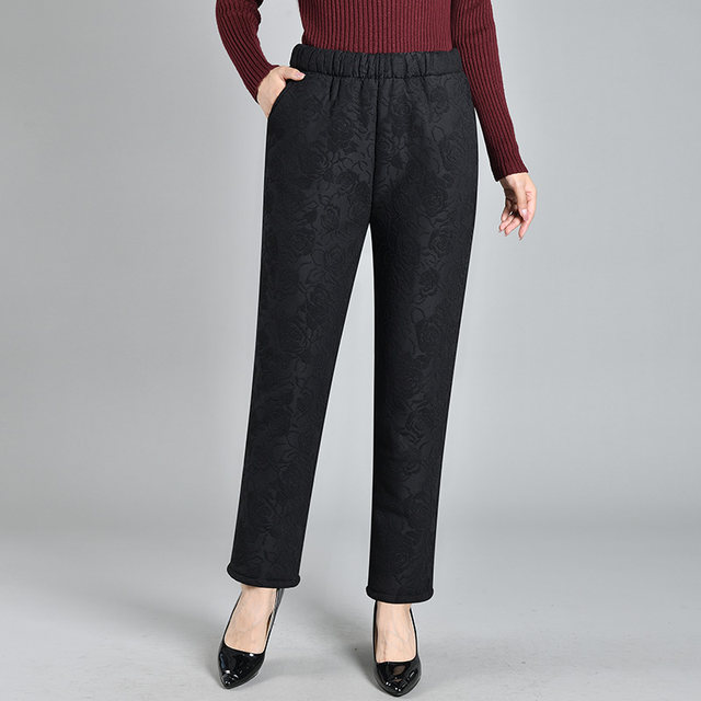 Middle-aged and elderly women's warm cotton pants, elderly pants, thickened outer wear, loose large size mom pants, plus velvet pants, grandma pants