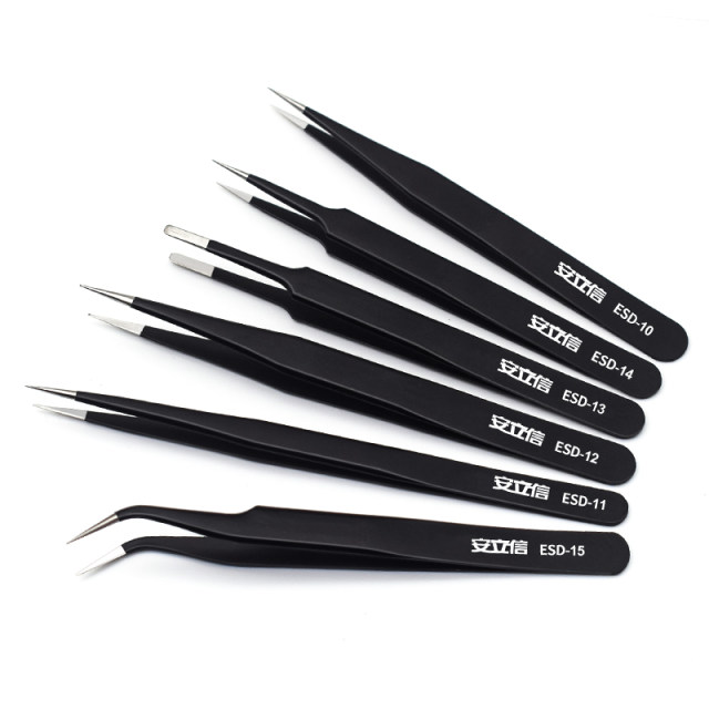 Anti-static tweezers elbow thin pointed stainless steel tweezers bird's nest hair picking acne clip repair tool set