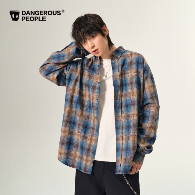 Dangerouspeople Joker Xue dsp artistic distressed plaid shirt autumn retro versatile trendy long sleeves