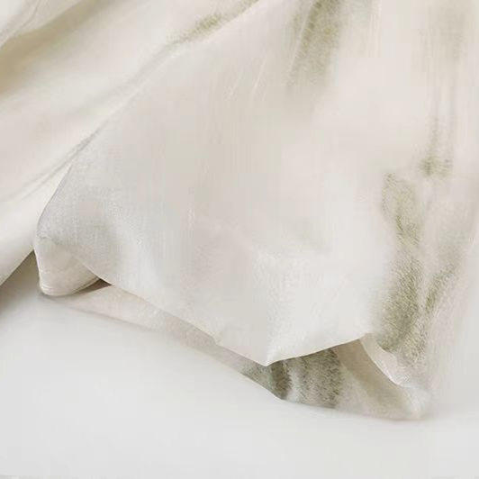 Shadow system! French square collar puff sleeves fresh dress for women 2025 summer new smudge gradient waist-hugging skirt
