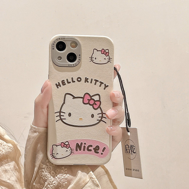 Qiqian line Hello Kitty iPhone17 mobile phone case 16 suitable for Apple 14/13 promax leather 15 soft shell 12 girly heart 11 cute cartoon Hello Kitty new all-inclusive