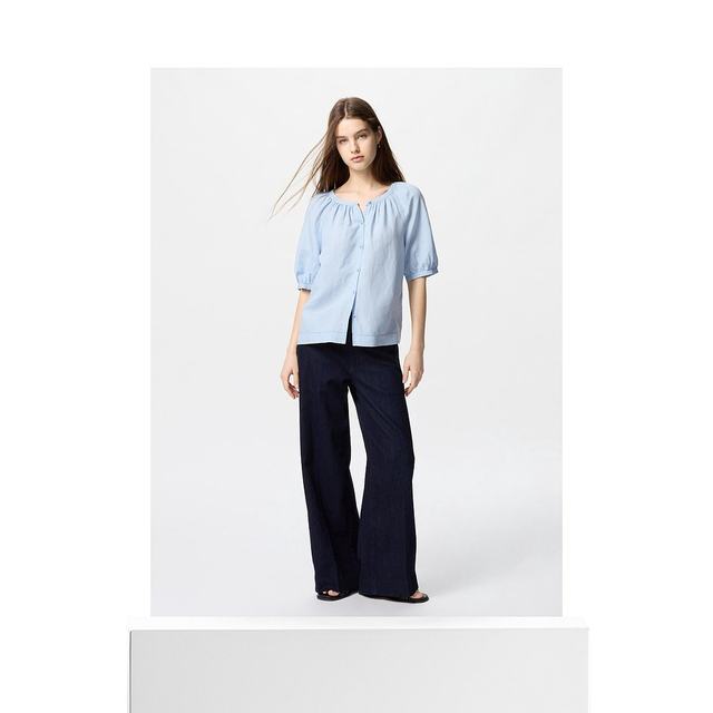 Can be returned within 1 hour Korean direct mail uniqlo shirt linen short sleeve authentic fashion versatile comfortable simple
