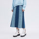 Boiling Spring and Autumn New Products Shopping Mall same style gradually dyed knitted jacquard dark and shallow denim splicing skirt
