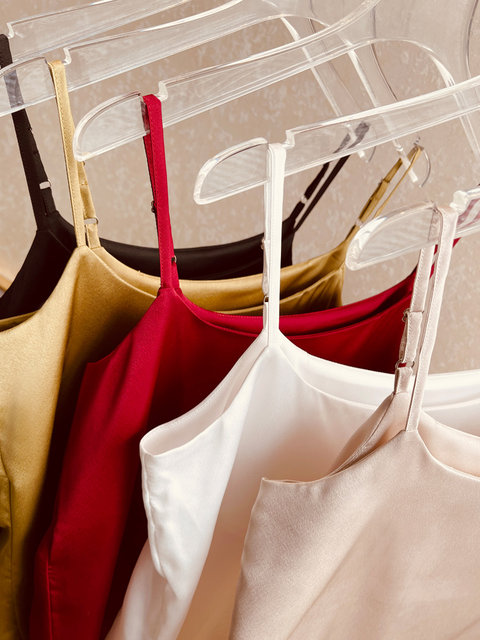 Adjustable shoulder strap suspender vest Female wearing summer suits with base white satin loose thin top
