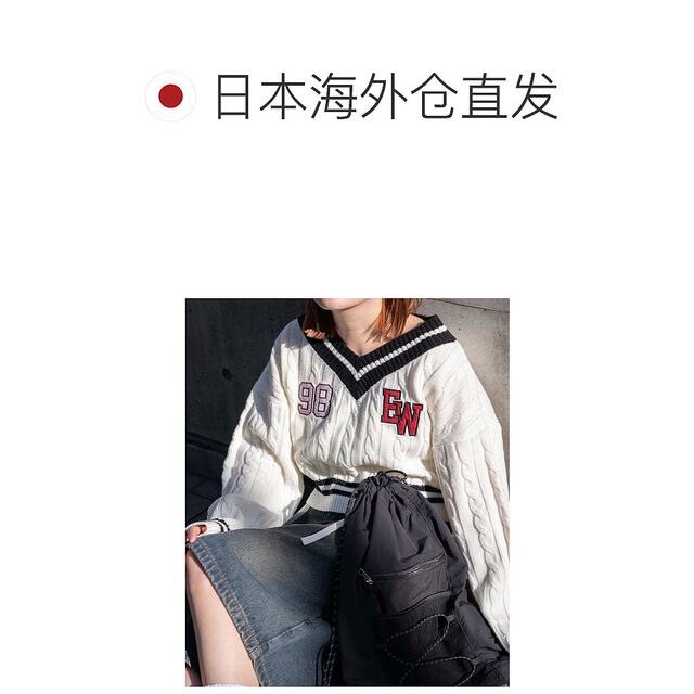 1h refundable Japanese direct mail WEGO Women's spring and summer new embroidered badge V-neck short knit sweater WE25SP
