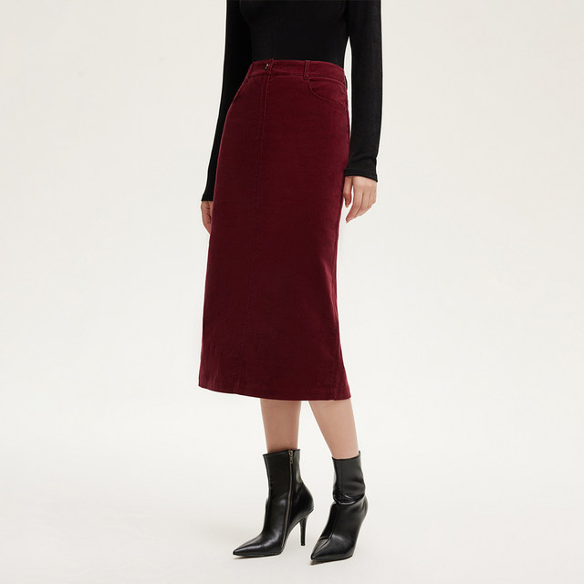Vero Moda Outlet Skirt Summer New Corduroy Rear Slit Straight Long Skirt Retro Fashion