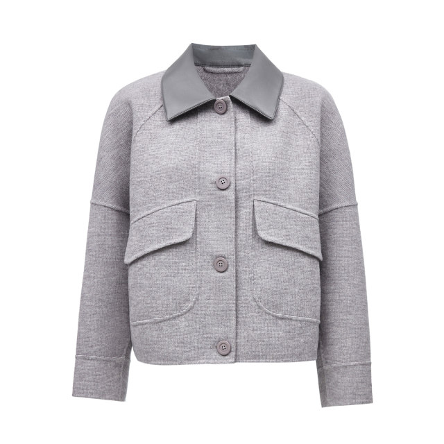 Vero Moda Outlet Woolen Jacket Women's 24 New Winter Spliced ​​PU Collar Bat Sleeve Top 324427001