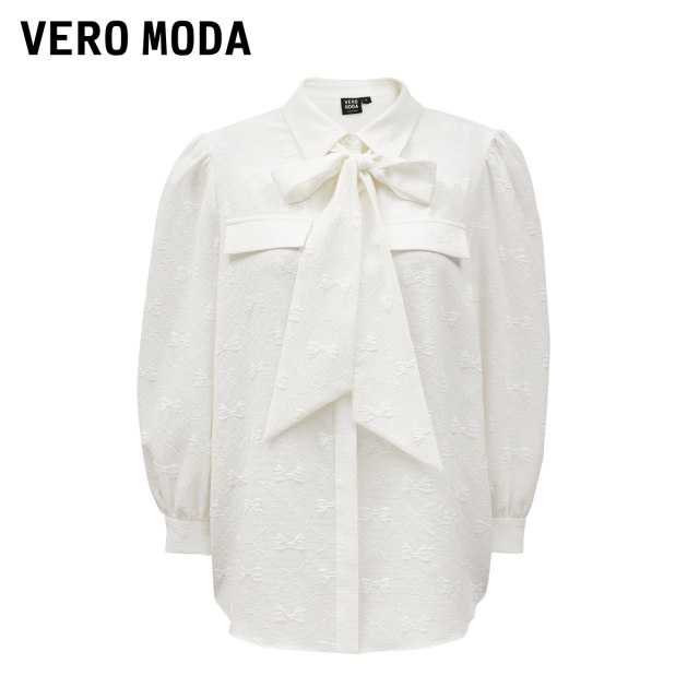 Vero Moda Outlet shirt for women spring and summer new bow ribbon seven-point puff sleeve commuting temperament top