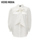 Vero Moda Outlet shirt for women spring and summer new bow ribbon seven-point puff sleeve commuting temperament top