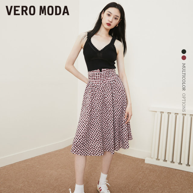 Vero Moda Outlet Skirt Summer Clearance Lady Comfortable Love Check Medium-length Irregular Fashion