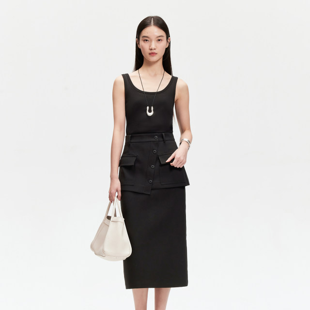 Vero Moda Outlet Skirt 2025 Summer New Shopping Mall same style decorative solid color straight commuting