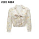 Vero Moda Outlet top for women spring and autumn new sweet age-reducing bow printed quarter-sleeved short shirt