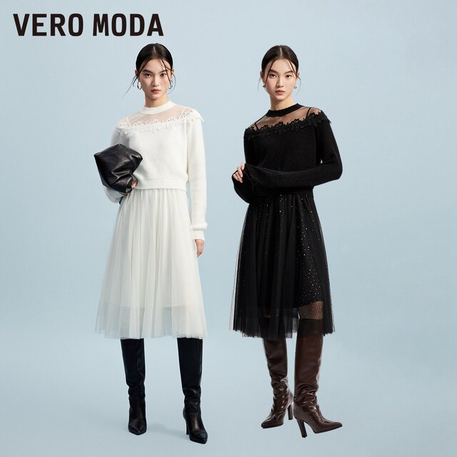 Vero Moda Outlet sweater dress winter new temperament mesh suspender skirt two-piece set for women