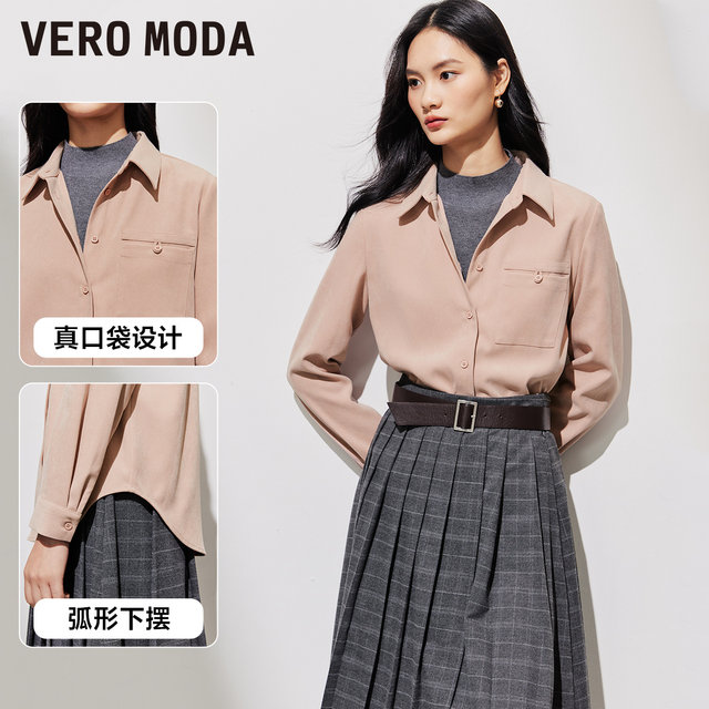 Vero Moda Outlet shirt for women spring and summer new straight long-sleeved lapel simple commuting versatile tops trendy