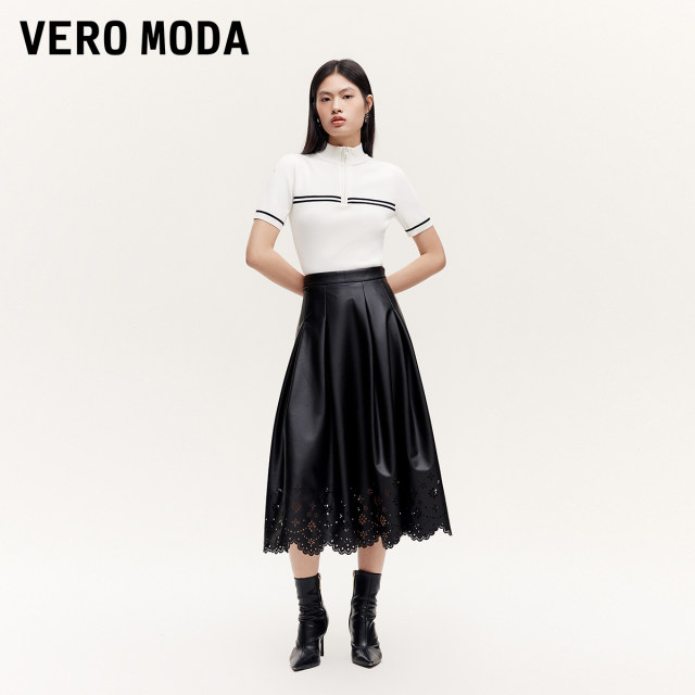 Vero Moda Outlet Skirt New Summer PU Hollow Floral Pattern A-shaped Mid-length Umbrella Skirt is popular