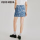 Vero Moda Outlet Skirt Summer New High Waist A-line Print Fur-edged Denim Short Skirt Casual and Fashion