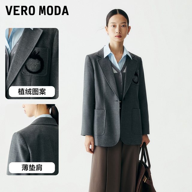 Vero Moda Ole blazer women's autumn and winter new loose flat lapel embroidery simple commuting versatile